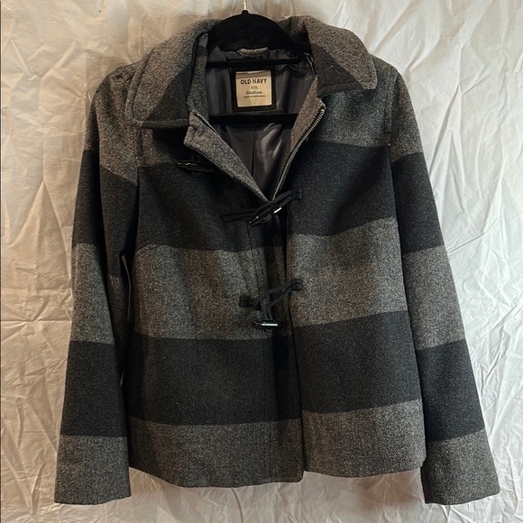 OLD NAVY WOMEN'S GRAY STRIPED WOOL BLEND COAT - MED - Picture 1 of 4